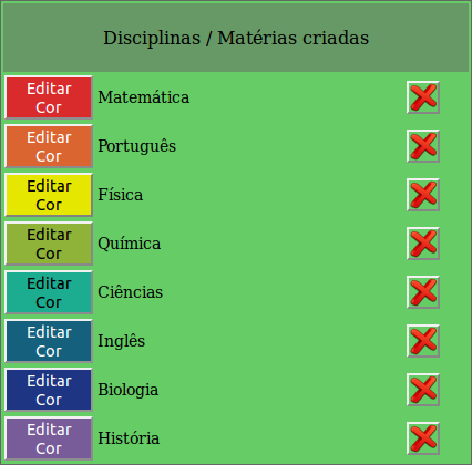 Horario Escolar - Screenshot Etapa 3 - Cadastrando Matérias