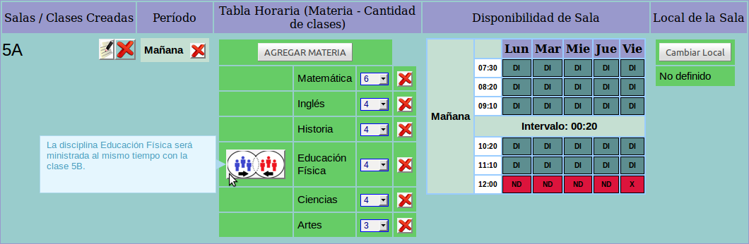 montar tabla de horario escolar - Unión de clases