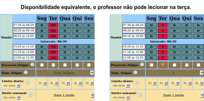 horário escolar - exemplo disponibilidade professores