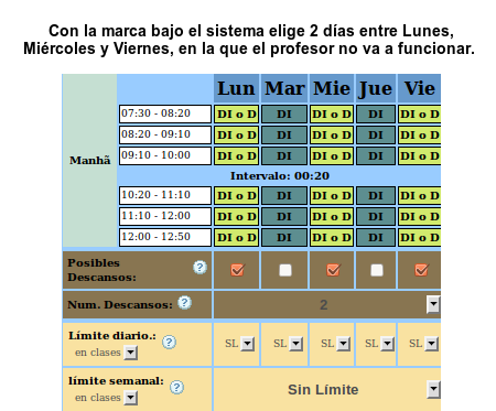 tabla horaria escolar - disponibilidad del profesor