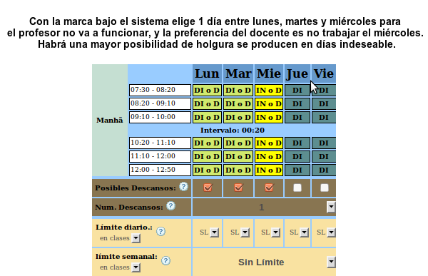 montar horario escolar - disponibilidad del profesor