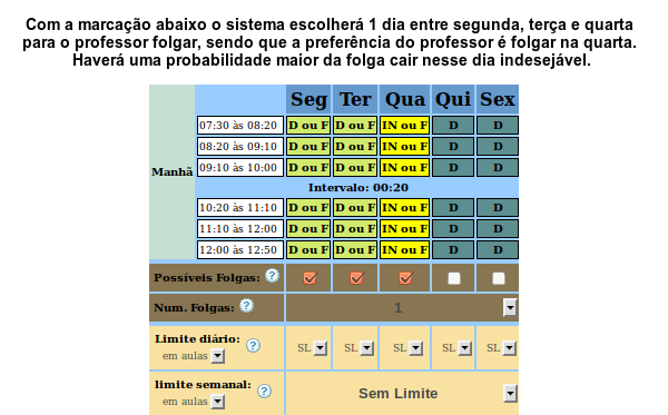 construir horário escolar - disponibilidade do professor