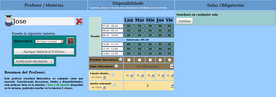 software horario escolar - error disponibilidad profesor