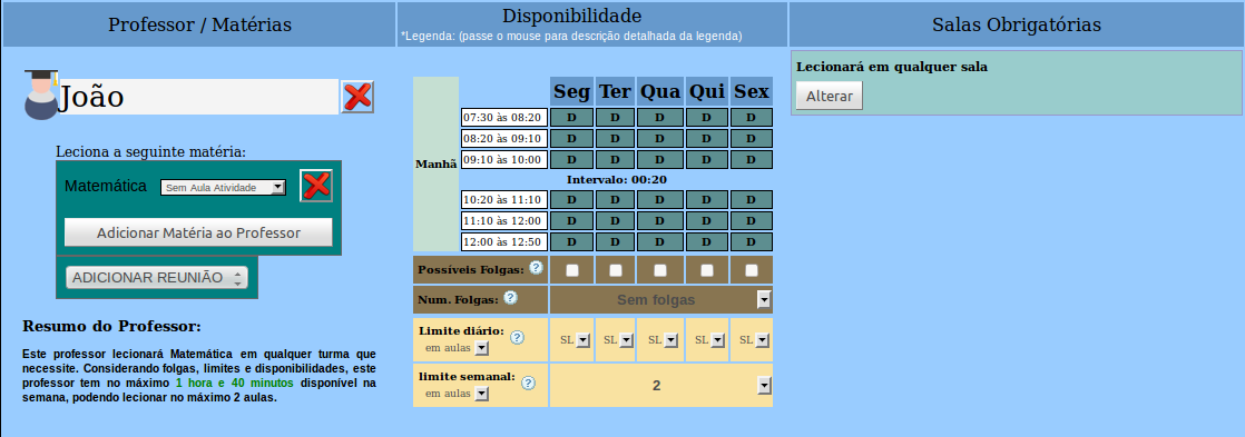 software horário escolar - erro disponibilidade professor