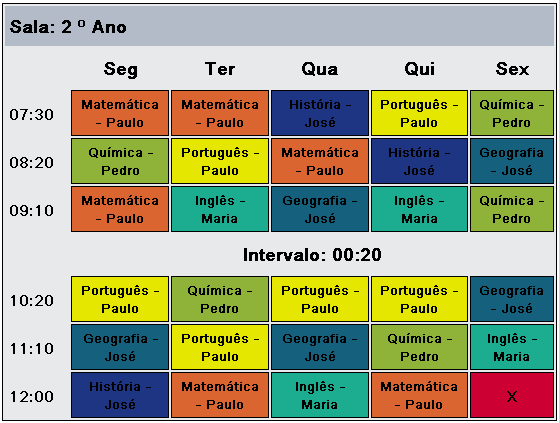 horário escolar solução exemplo 2